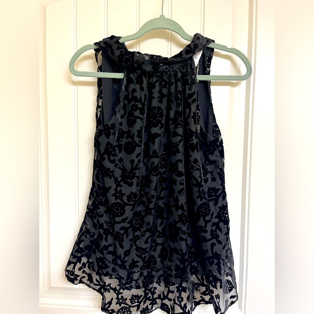 Max Studio Devore Floral Burnout Velvet Black Neck Tie Halter Women’s, NWT